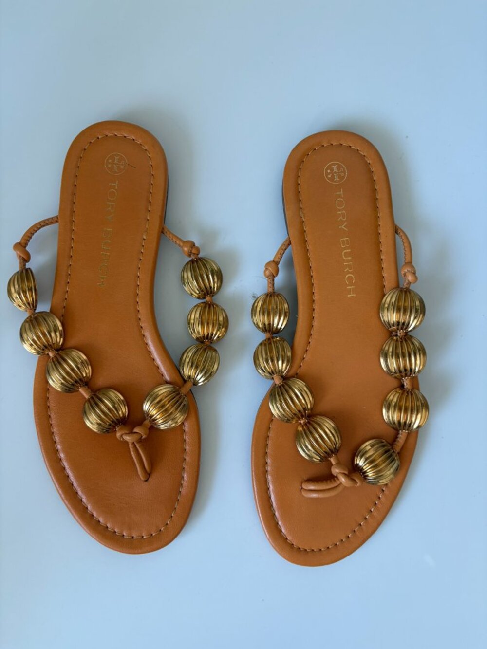 Tory Burch Capri Beaded Leather Sandals Orange Citrine